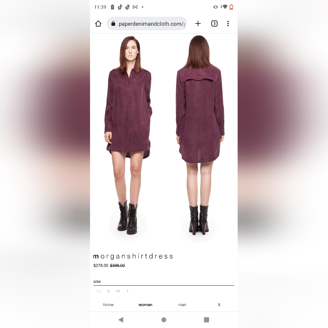 Paper Denim & Cloth Deep Plum Silk Shirt Dress. Sz L